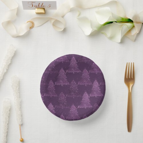 Moody Tree Pattern  Deep Plum Purple Christmas Paper Bowls