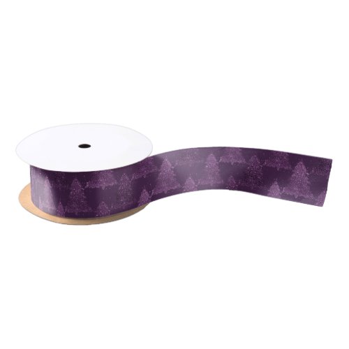 Moody Tree Pattern  Deep Plum Purple Christmas Satin Ribbon