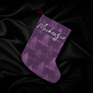 Moody Tree Pattern Deep Plum Purple Custom Small Christmas Stocking