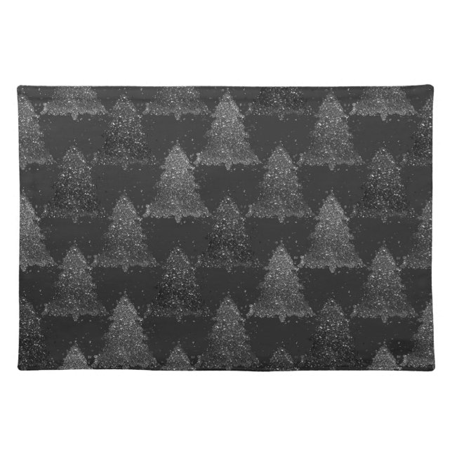 Moody Tree Pattern | Onyx Silvery Black Christmas Cloth Placemat (Front)