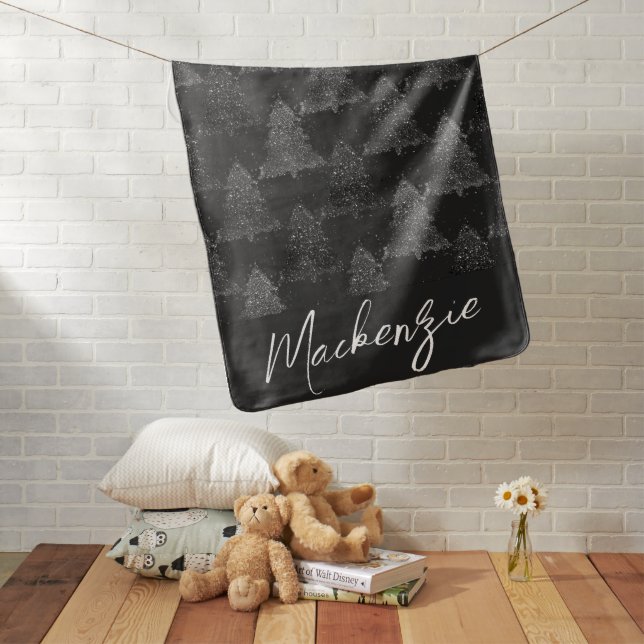 Moody Tree Pattern | Onyx Silvery Black Custom Baby Blanket (In Situ)