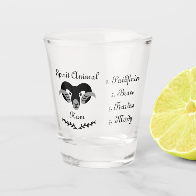 Moody Tribal Aries Totem Spirit Animal Shot Glass (Front)