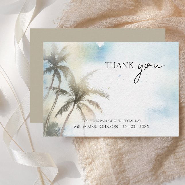 Moody Tropical Beach Palm Trees Wedding Thank You (Creator Uploaded)