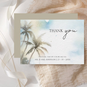 Moody Tropical Beach Palm Trees Wedding Thank You Card