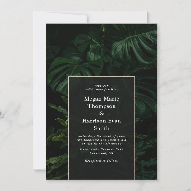 Moody Tropical Monstera Wedding Invitation (Front)