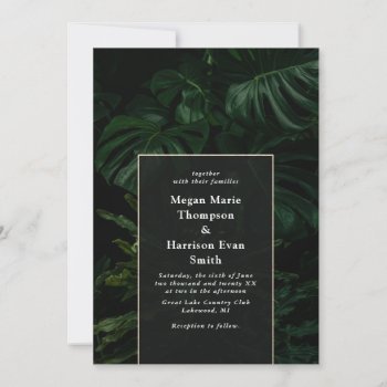 Moody Tropical Monstera Wedding Invitation by All_about_Wedding at Zazzle