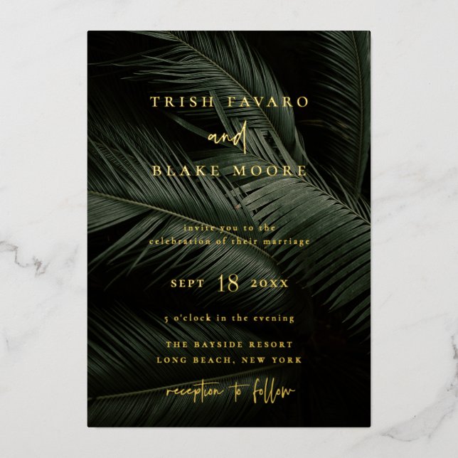 Moody Tropics Wedding Foil Invitation (Front)