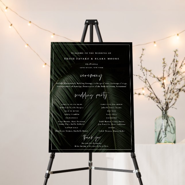 Moody Tropics Wedding Program Foam Board (In Situ (Stand))