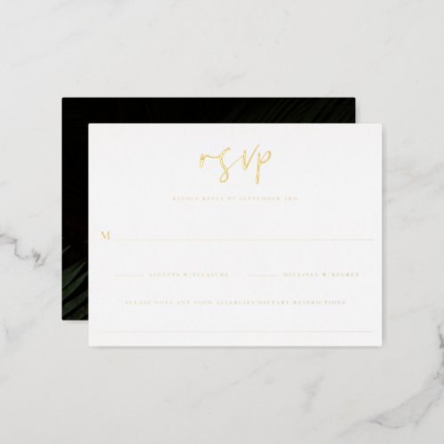 Moody Tropics Wedding RSVP Foil Invitation Postcard