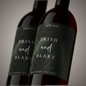 Moody Tropics Wedding Wine Label