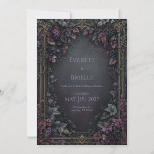 Moody Vineyard Gothic Gold Filigree Frame Wedding Invitation