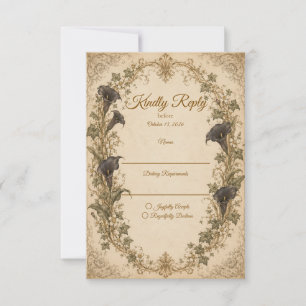 Moody Vintage Botanical Wedding RSVP Card