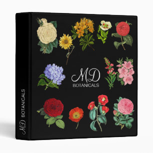 Moody Vintage Floral Black Botanical Monogram Binder
