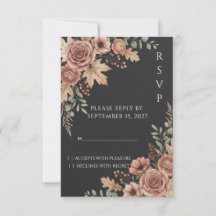 Moody Vintage Floral Dark Wedding RSVP Card