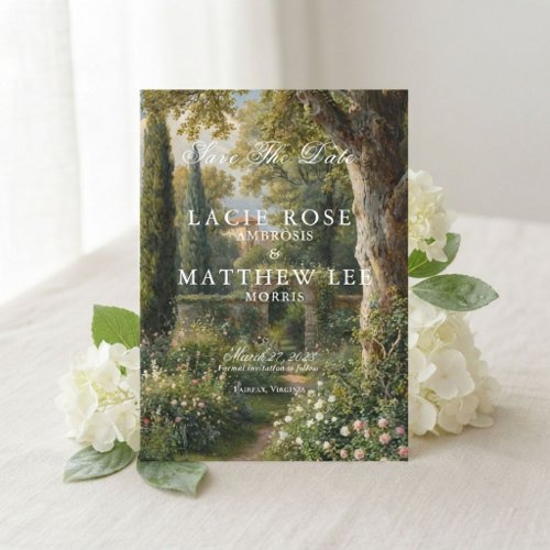 Moody Vintage Landscape Save the Date Card