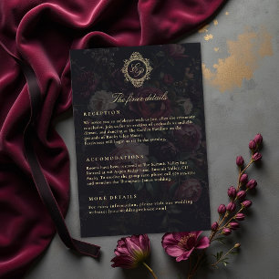 Moody Vintage Victorian Crest Dark Wedding Details Enclosure Card
