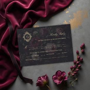 Moody Vintage Victorian Crest Dark Wedding Meal RSVP Card