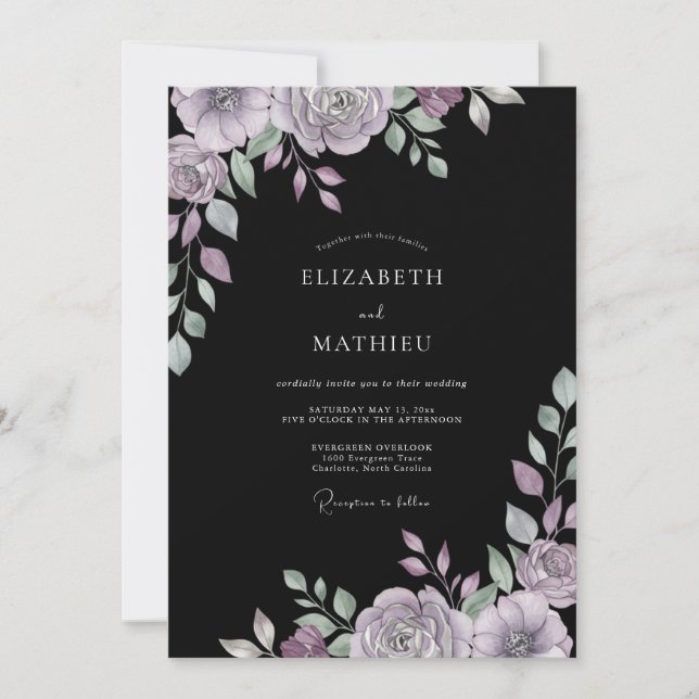 Moody Violet Foliage Eucalyptus Wedding Invitation (Front)