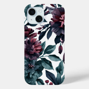 Moody Watercolor Botanical Blooms Floral iPhone 15 Case