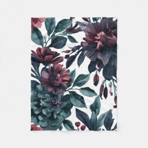 Moody Watercolor Botanical Blooms Floral Fleece Blanket