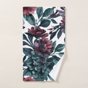 Moody Watercolor Botanical Blooms Floral Hand Towel