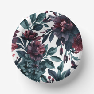 Moody Watercolor Botanical Blooms Floral Paper Bowls