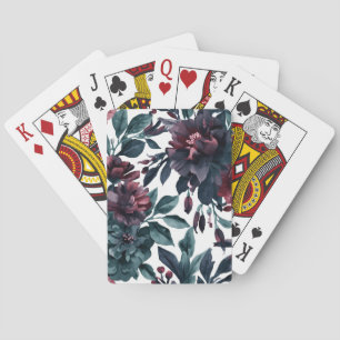Moody Watercolor Botanical Blooms Floral Poker Cards