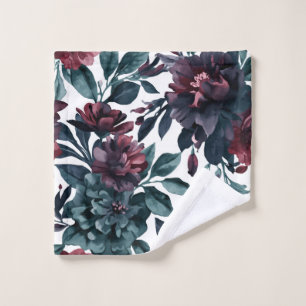 Moody Watercolor Botanical Blooms Floral Wash Cloth
