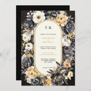 Moody Watercolor Floral Black and White Invitation
