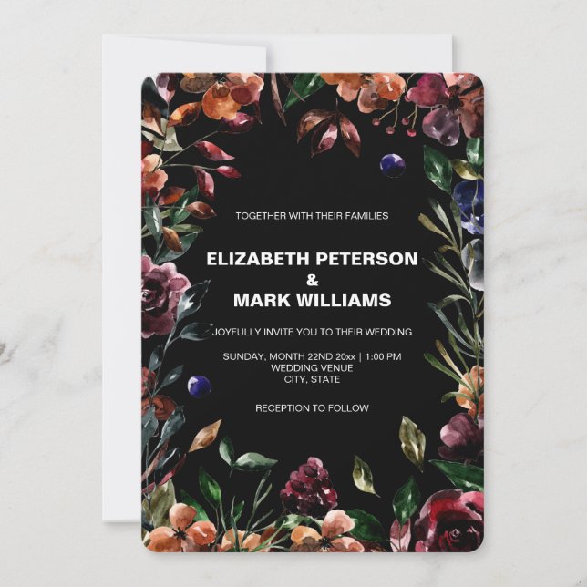 Moody Watercolor Florals Frame Wedding Invitation (Front)