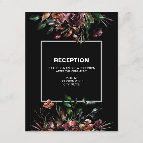 Moody Watercolor Florals Wedding Reception Enclosure Card