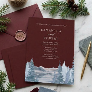 Moody Watercolor Mountain Winter Wedding Invitation