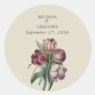 Moody Watercolor Purple Tulips Wedding Gift Classic Round Sticker