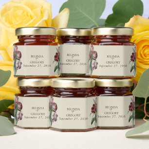 Moody Watercolor Purple Tulips Wedding Gift Honey Jar Favors
