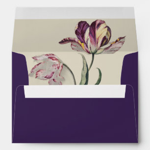 Moody Watercolor Purple Tulips Wedding Invitation Envelope