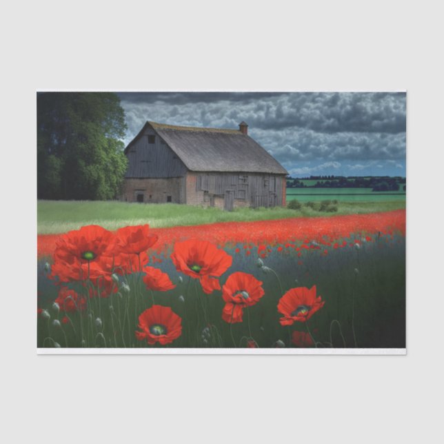 Moody Weather Barn and Poppies Tissue Paper (Front)