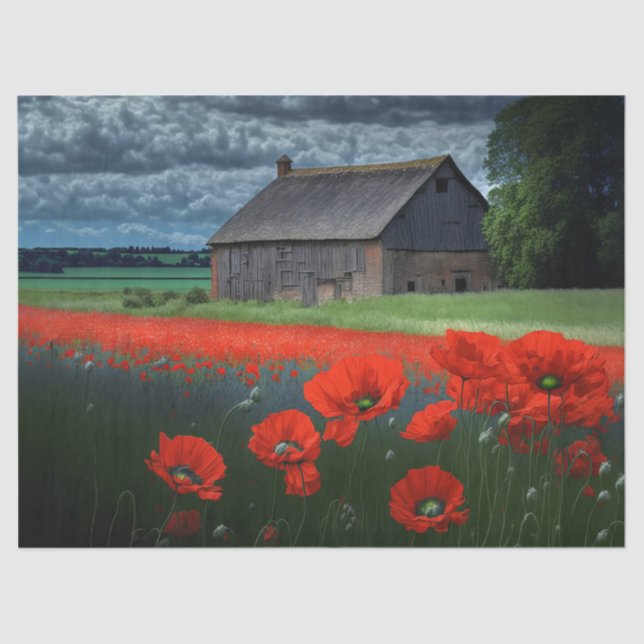 Moody Weather Barn and Poppies Tissue Paper (Front)