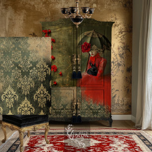 Moody Weathered Olive Forest Green Damask Patterns Tissue Paper