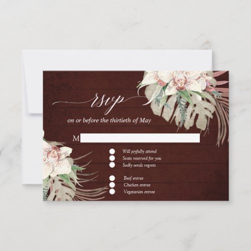 Moody White Orchid Tropical Floral Burgundy RSVP