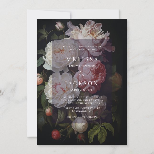 Moody White Peony  Wedding  Invitation (Front)