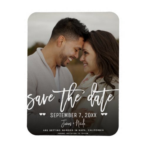Moody White Script Save the Date Wedding Photo Magnet