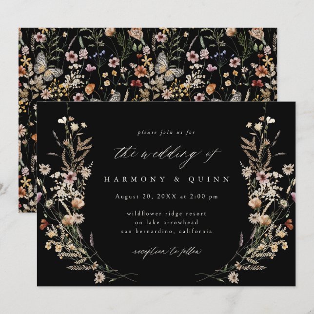 Moody Wildflower Bohemian Wedding Invitation (Front/Back)