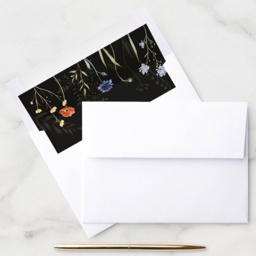 Moody Wildflower Boho Botanical Wedding Envelope Liner