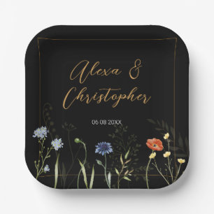 Moody Wildflower Boho Botanical Wedding Paper Plates