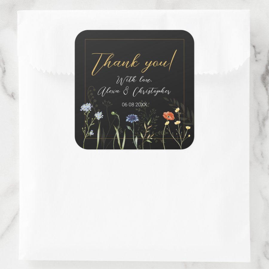 Moody Wildflower Boho Botanical Wedding Square Sticker