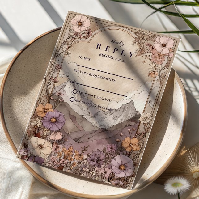 Moody Wildflower Mountain Wedding RSVP Card (Creator Uploaded)