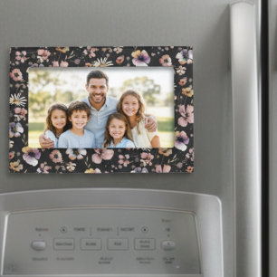 Moody Wildflower Watercolor Boho Charcoal Blush Magnetic Frame