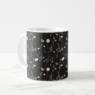 Moody Wildflowers Black Floral Pattern Coffee Mug