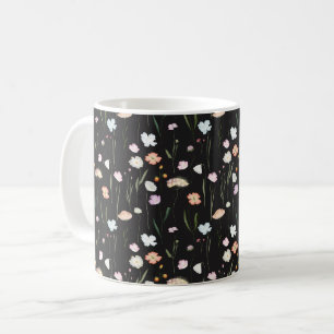 Moody Wildflowers Black Floral Pattern Coffee Mug