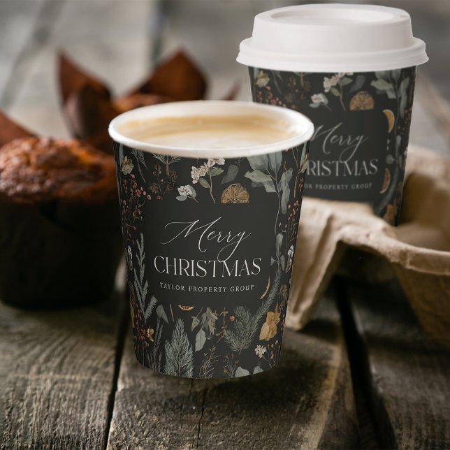 Moody Winter Botanical Custom Christmas Holiday Paper Cups (Creator Uploaded)